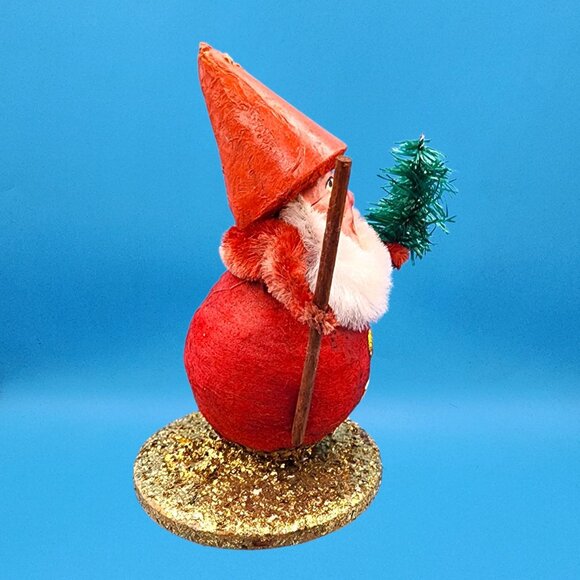 Vintage 1950s Putz Santa Elf Red Spun Cotton Cone Hat Bottlebrush Tree Japan - Picture 7 of 10